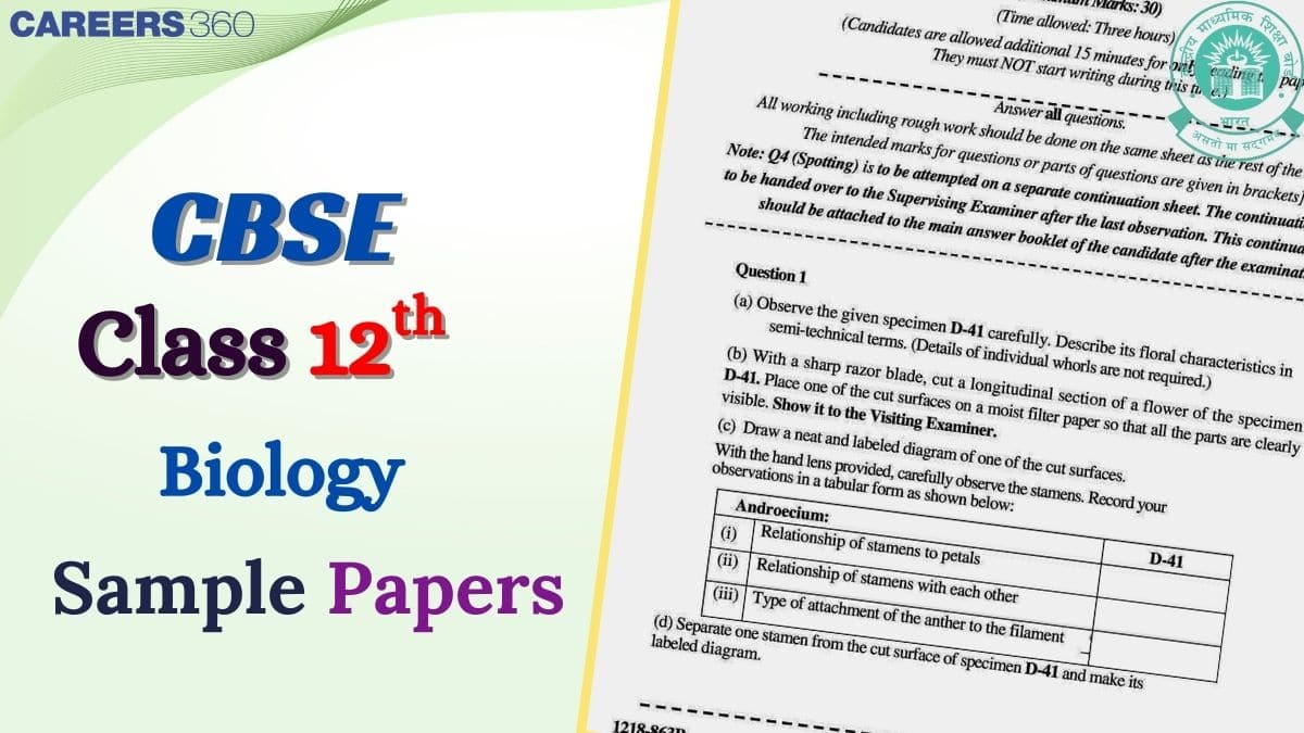 CBSE Class 12 Biology Sample Paper 2024-25 Out! Download 12th Biology SQP and MS PDF